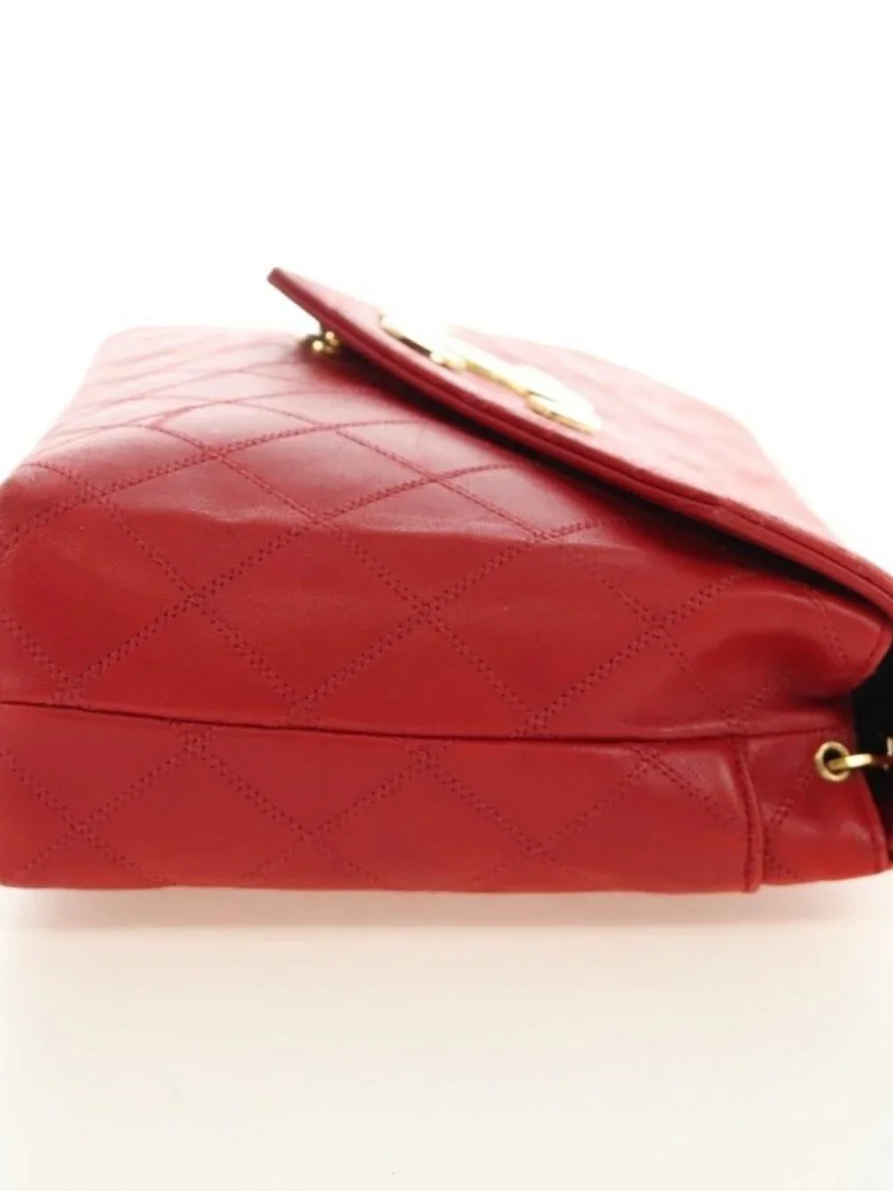 CHANEL Bicolore Chain Shoulder Bag Lamb Skin Red Gold CC Auth BA13416V